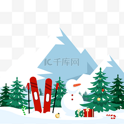 圣诞宣传背景图图片_冬季滑雪场景红色滑板