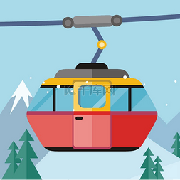 矢量冬季旅游素材图片_缆车矢量图平面设计缆车上的载人