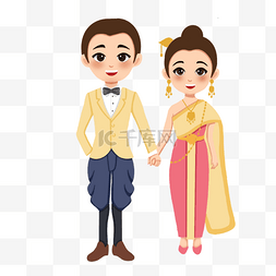 黄色系服饰的泰国婚礼人物形象