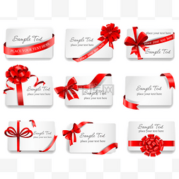 cards图片_Festive cards with red gift ribbons.