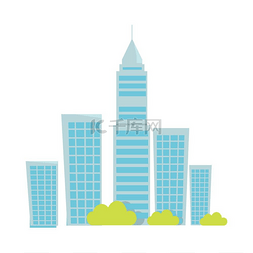 平面样式的城市建筑矢量插图。