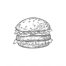 矢量牛肉汉堡图片_快餐芝士汉堡隔离外卖单色草图图