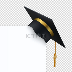 毕业背景图片_黑色学位典礼帽配白色横幅3逼真