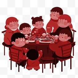 家庭红色图片_红色剪纸剪影新年除夕团圆春节家
