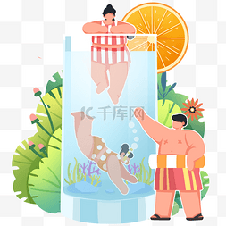 你好夏天爱夏图片_夏天清凉人物游泳泳装创意游泳