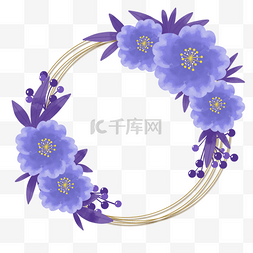 植物花卉花环图片_紫色水彩风格婚礼花卉花环