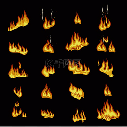 火焰的背景设计图片_深色背景上的火焰标志集合。