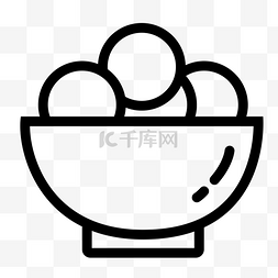 勺子中的汤圆图片_元宵黑色简笔线条设计汤圆PNG