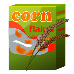 玉米片早餐图片_在白色隔绝的玉米片绿色纸包装。