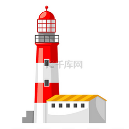 灯塔插图用于旅行或旅行的海洋或