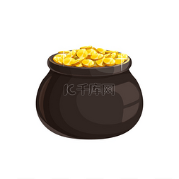 罐子金色卡通图片_有金色矢量图标的罐子有金色硬币