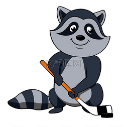 游戏冰球图片_快乐的浣熊曲棍球运动员卡通人物