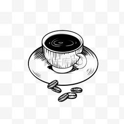 线条咖啡杯元素图片_卡通黑白线条咖啡杯咖啡豆