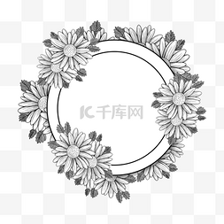 素描花卉圆形边框