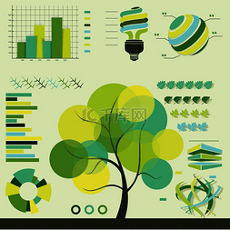 绿色环保矢量图片_环保信息图形模板一组平面设计元