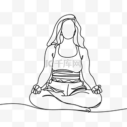 瑜伽冥想姿势女人正面线条画抽象
