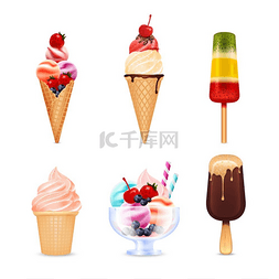 巧克力装饰图片_冰淇淋写实套装不同种类的美味冰