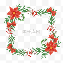 圣诞节一品红花卉水彩藤蔓边框