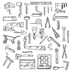 蓝图建筑图片_锤子和斧头、锯子和扳手、螺丝刀