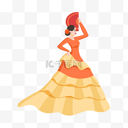 玫红色连衣裙图片_西班牙弗拉门戈折扇舞者
