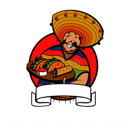 墨西哥餐厅图片_一个穿着条纹雨披和一顶大墨西哥