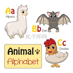 a字母的动物图片_从 A 到 C 的字母表动物的矢量插图