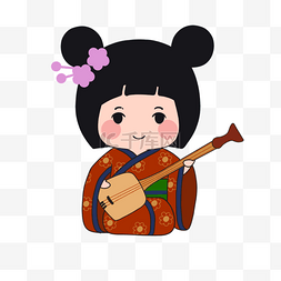 卡通儿童弹琴图片_弹琴日本木芥子娃娃
