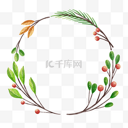 冬季花框图片_圣诞浆果圆框水彩
