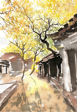 秋黄叶素材图片_午后的街巷