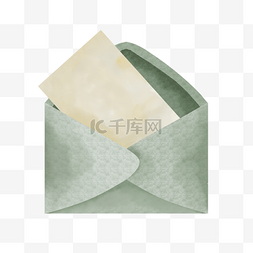 绿色写字图片_拆开复古水彩信封信纸