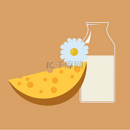 黄色背景上奶酪和牛奶瓶的矢量图