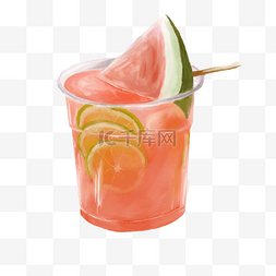 夏季西瓜汁饮品图片_夏日饮品西瓜红柚冰柠茶
