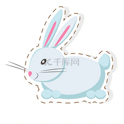 可爱的野兔或兔子卡通平面矢量贴