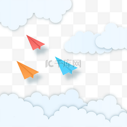 蓝色科技矢量背景图片_剪纸风格天空云朵飞机