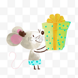 老鼠手绘图片_抱着礼物的老鼠卡通剪贴画