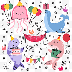 抽象线条画动物生日涂鸦海洋生物