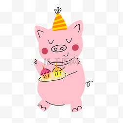 动物卡通粉色图片_抽象线条动物涂鸦粉色小猪