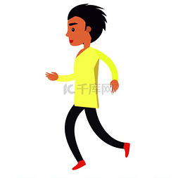 跑步健康运动图片_穿着黄色衬衫和黑色裤子的跑步年