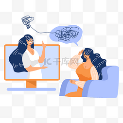 女性焦虑图片_心理健康问题扁平插画蓝色椅子