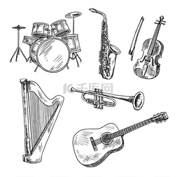 小提琴架子图片_萨克斯管、小提琴、架子鼓、原声