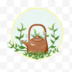 春茶植物茶叶棕色茶壶喝茶