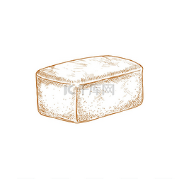 易怒的图片_小麦方形面包孤立的单色草图矢量