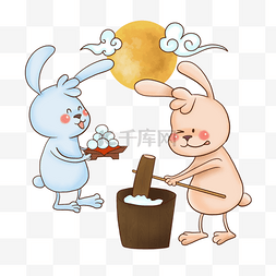 卡通月亮兔子图片_月见之日卡通彩色兔子捣年糕