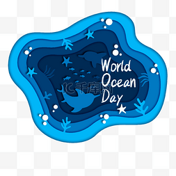 剪纸风格世界海洋日深海海豚海星