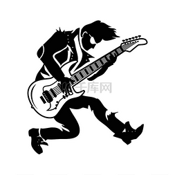 吉他演奏矢量图图片_吉他手穿着带荆棘的皮夹克，演奏