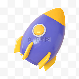 升起的火箭图片_蓝色3D立体儿童节玩具火箭