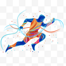 跑步运动员插画图片_奔跑彩虹色抽象人物轮廓