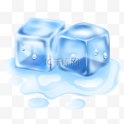 科技立体矩形图片_冰块立方体蓝色写实风格融化冰水