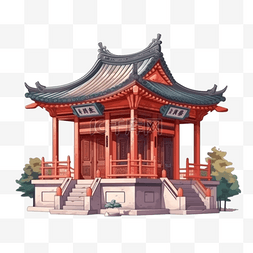 插画亭台图片_卡通中式建筑亭台楼阁