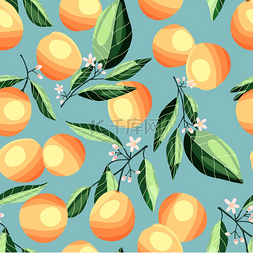 艺术杏图片_树枝上的桃子和杏子，无缝图案。